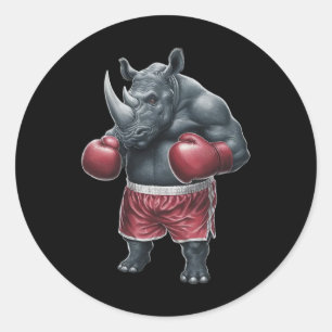 Adesivo Redondo Kickboxing Boxe Boxeador Rinoceronte Treino Muay T