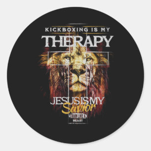 Adesivo Redondo Kickboxing É Minha Terapia Jesus Meu Salvador Luta