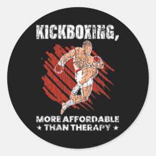Adesivo Redondo Kickboxing É Terapia Camiseta Divertida de Kick Bo