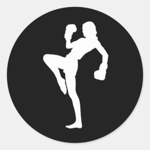 Adesivo Redondo Kickboxing Feminino É Silhueta Marcante Design É