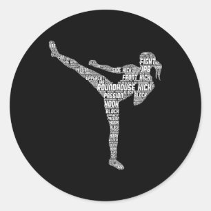 Adesivo Redondo Kickboxing Kickboxer Karate Meninas Mulheres Crian
