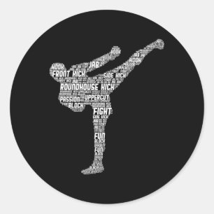 Adesivo Redondo Kickboxing Kickboxer Taekwondo Karatê Crianças Men