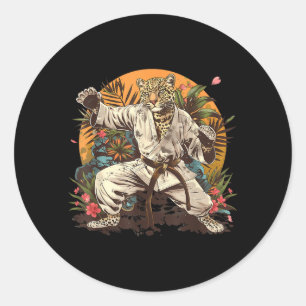 Adesivo Redondo Kickboxing Leopard Artes Marciais Karate Jiu-Jitsu