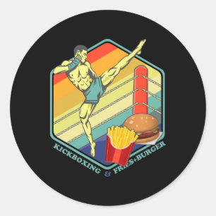 Adesivo Redondo Kickboxing Muay Thai Boxe Batatas Fritas Hambúrgue