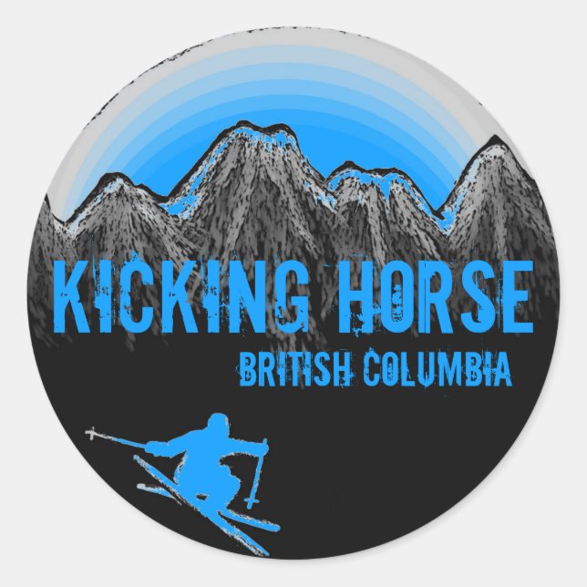 Adesivo Redondo Kicking Horse British Columbia Blue ski stickers (Frente)
