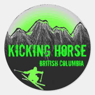Adesivo Redondo Kicking Horse British Columbia green ski stickers