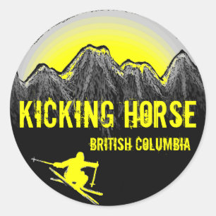 Adesivo Redondo Kicking Horse British Columbia yellow ski stickers
