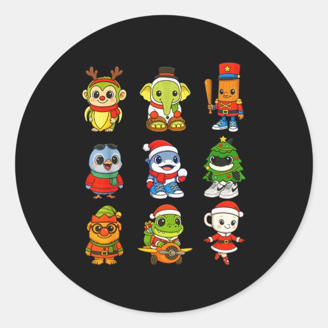 Adesivo Redondo Kid Brainrot Pajama Christmas 2025 Holiday Los Dic (Frente)