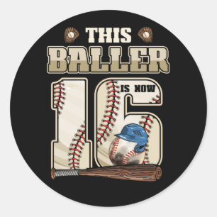 Adesivo Redondo Kids 16th Birthday Baseball Boy Sixteen Year Old