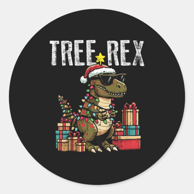 Adesivo Redondo Kids Christmas Dinosaur Tree Rex Xmas Trex Toddler (Frente)
