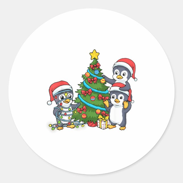 Adesivo Redondo Kids Christmas Penguin Christmas Tree Lights Baubl (Frente)