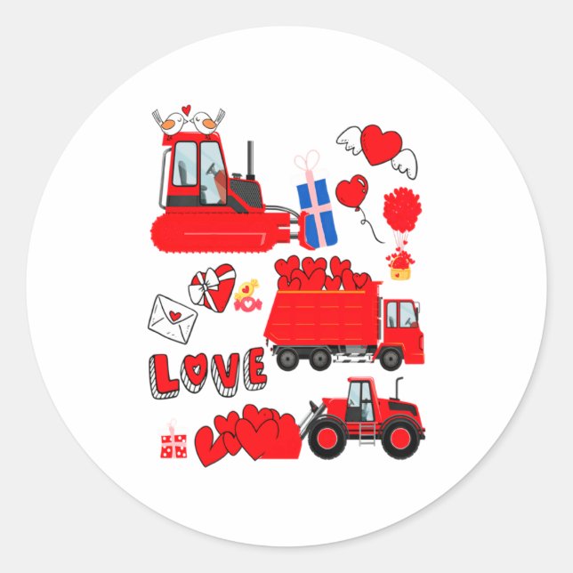 Adesivo Redondo Kids Construction Vehicle Valentine Crane Truck Cu (Frente)
