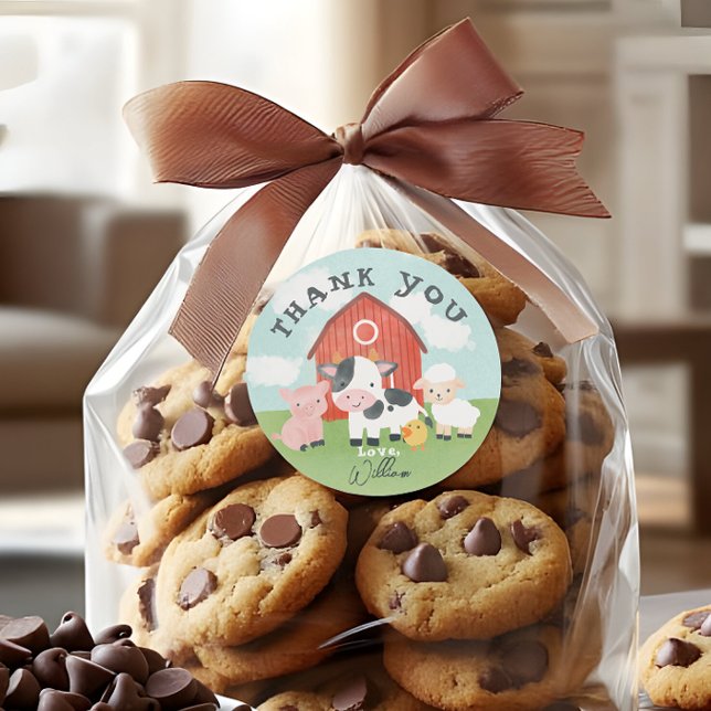 Adesivo Redondo Kids Cute Farm Animal Barnyard Birthday Favor (Criador carregado)