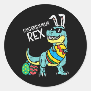 Adesivo Redondo Kids Eastersaurus Rex Páscoa Trex Bunny Menino Bo