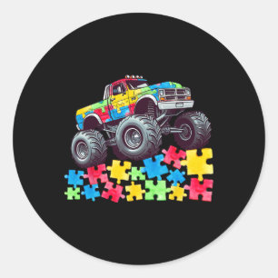Adesivo Redondo Kids Monster Truck Conduz Sobre Quebra-cabeça Auti