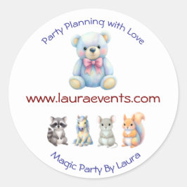 Adesivo Redondo Kids Party Planner Pastel Teddy Bear Logotipo QR