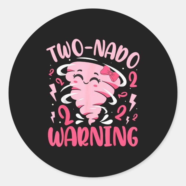 Adesivo Redondo Kids Two-nado Warning 2nd Birthday Nk Tornado Birt (Frente)