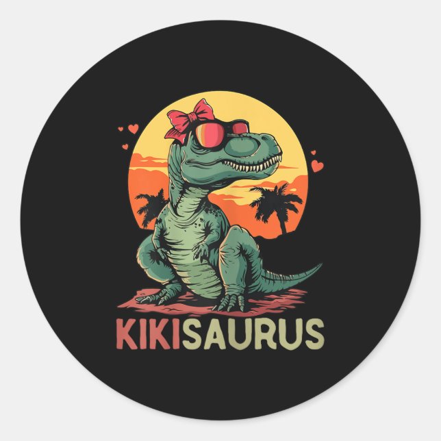 Adesivo Redondo Kikisaurus Dino Dinosaur Kiki-saurus T-rex Mother' (Frente)