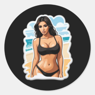 Adesivo Redondo Kim Kardashian Beach Sticker