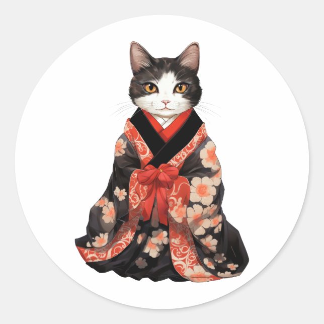Adesivo Redondo Kimono Cat (Frente)