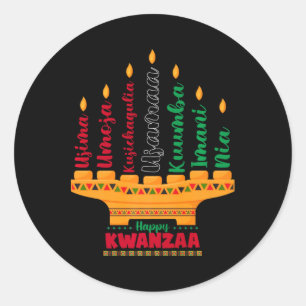 Adesivo Redondo Kinara Sete Velas Princípios De Kwanzaa Happy K