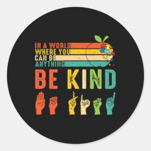 Adesivo Redondo Kind Asl Sinal Linguagem Autismo Aconselhamento