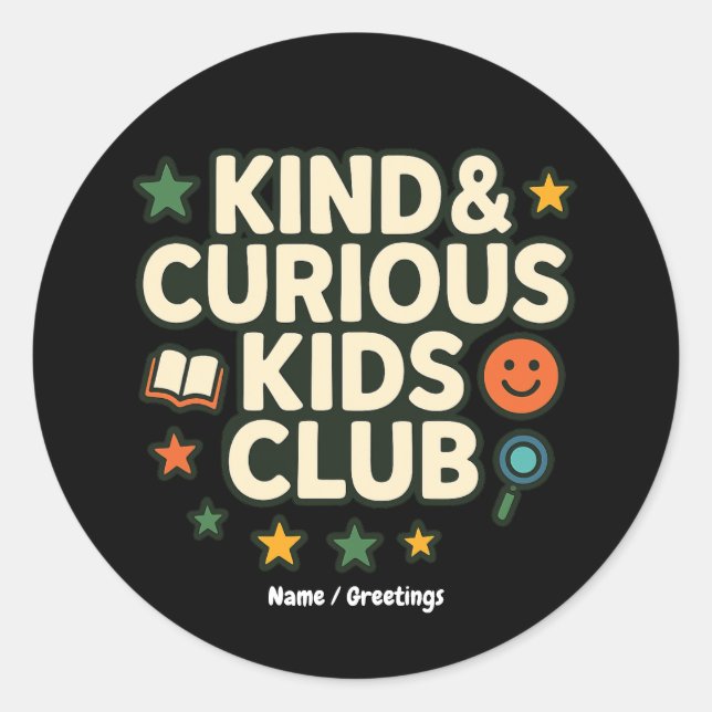 Adesivo Redondo Kind & Curious Kids Club Positive Growth Mindset  (Frente)