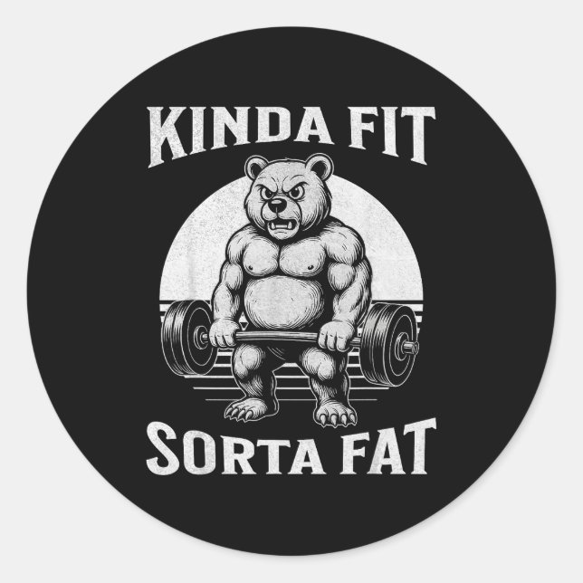 Adesivo Redondo Kinda Fit Sorta Fat Funny Gym Bear Werlifting  (Frente)
