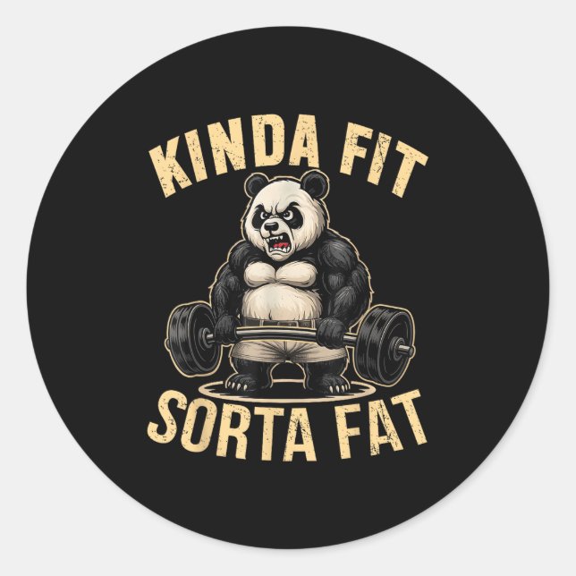 Adesivo Redondo Kinda Fit Sorta Fat - Funny Gym Panda Weightliftin (Frente)