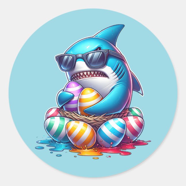 Adesivo Redondo Kinder Aufkleber mit Hai Motiv, Oster Sticker bunt (Frente)