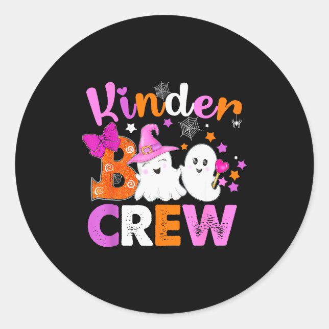 Adesivo Redondo Kinder Boo Crew Kindergarten Teacher Kids Hallowee (Frente)
