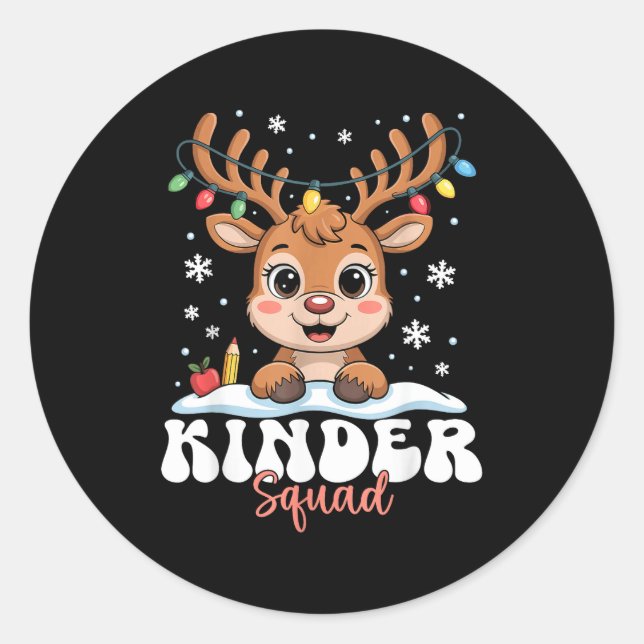 Adesivo Redondo Kinder Squad Reindeer Christmas Lights Cute Winter (Frente)