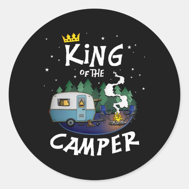 Adesivo Redondo King Of The Camper Camping Travel Gift For Men  (Frente)