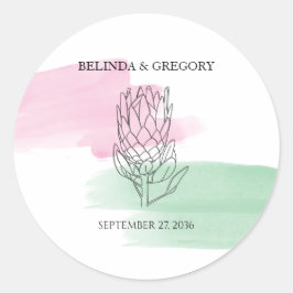 Adesivo Redondo King Protea Watercolor Wedding