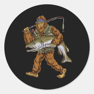 Adesivo Redondo King Salmon Fisheries Trout Hunting Bigfoot Pescad