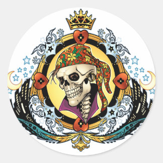Adesivo Redondo King Skull Pirate with Hearts by Al Rio