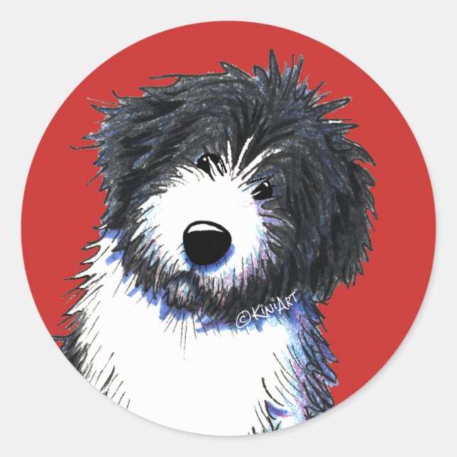 Adesivo Redondo KiniArt Bearded Collie (Frente)