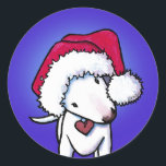 Adesivo Redondo KiniArt Bull Terrier Christmas Classk Round Stick<br><div class="desc">Arte de Natal de KiniArt Bull Terrier por Artista Contemporâneo PUP,  Kim Niles. © Kim Niles,  KiniArt™ - Todos os direitos reservados</div>