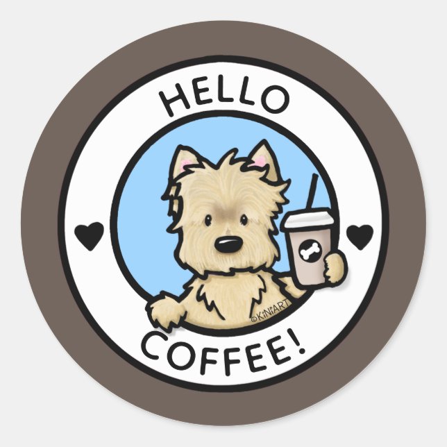 Adesivo Redondo KiniArt Cairn Terrier Coffee Stickers (Frente)