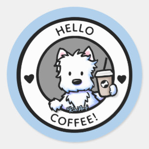 Adesivo Redondo KiniArt Coffee Westie Stickers