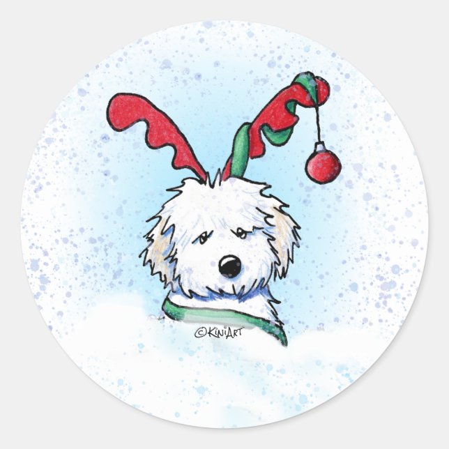 Adesivo Redondo KiniArt Havanese Reindeer Christmas (Frente)
