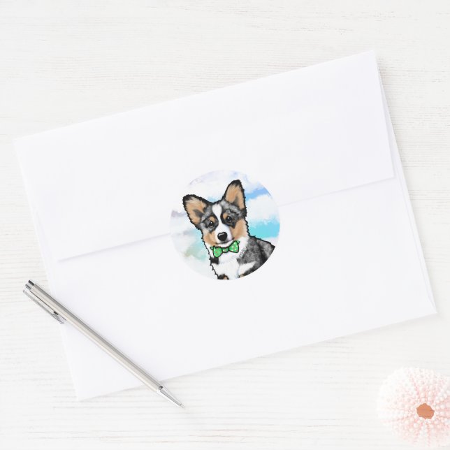 Adesivo Redondo KiniArt Merle Corgi (Envelope)