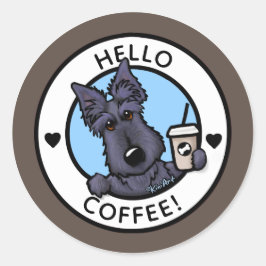 Adesivo Redondo KiniArt Scottish Terrier Coffee Stickers