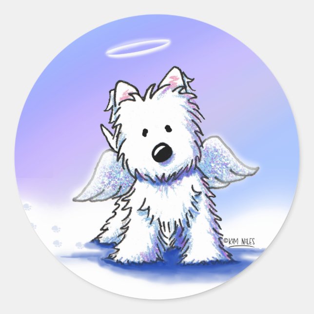 Adesivo Redondo KiniArt Westie Angel Stickers (Frente)