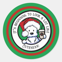 Adesivo Redondo KiniArt Westie Vestidos de Café de Natal