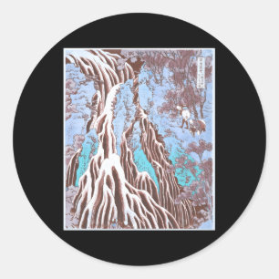 Adesivo Redondo Kirifuri Waterfall Hokusai Ukiyo E Japão Paisagem