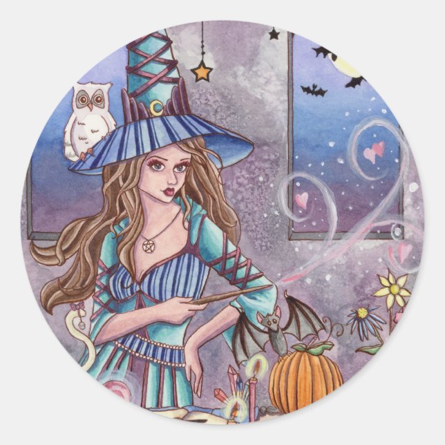 Adesivo Redondo Kirra - Witch and Owl Sticker (Frente)