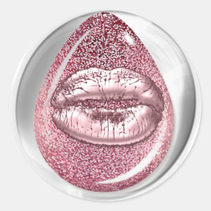 Adesivo Redondo Kiss Lábios Brilhantes Tinham Rosa Arredondada Mak