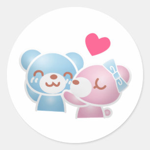 Adesivo Redondo Kissing Bears Cute e Kawaii