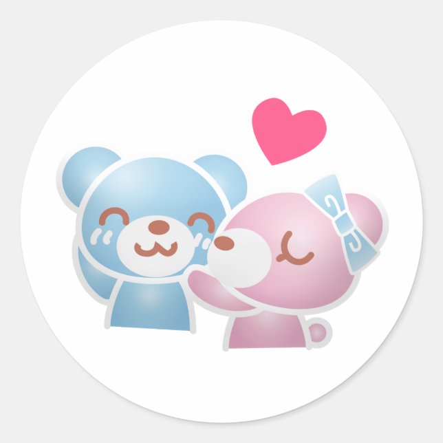 Adesivo Redondo Kissing Bears Cute e Kawaii (Frente)